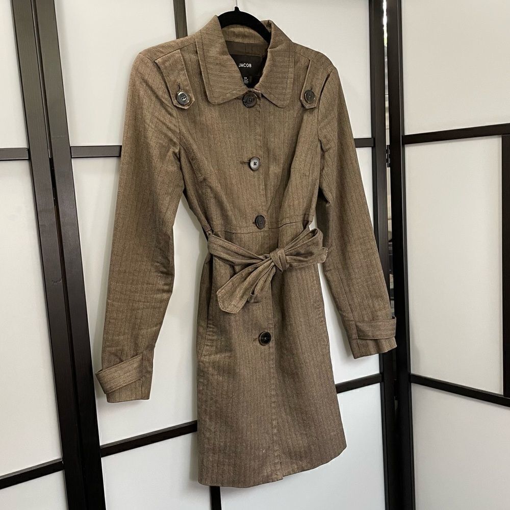 [3/4] Jacob Brown & Tan Fall Long Sleeve Belted Trench Coat Rain Jacket Women’s - Picture 2 of 12